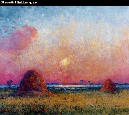 unknow artist Wheat Stack at Sunset
